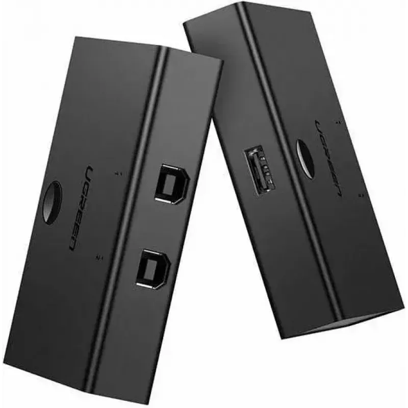 USB-jagaja lüliti UGREEN UGR423 2x1 Must — 2 arvutit 1 USB-seadmele, käsitsi nupp
