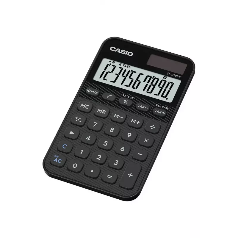 Kalkulaator CASIO SL-310YC tasku, põhiline, 10-kohaline, aku ja päikeseenergia, maksu- ja kasumifunktsioonid, must