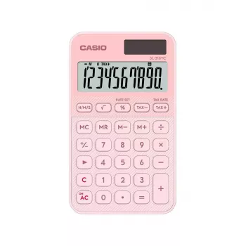 Taskupõhikalkulaator CASIO SL-310YC — 10 kohta, aku/päikeseenergia, maksu- ja kasumifunktsioonid, heleroosa