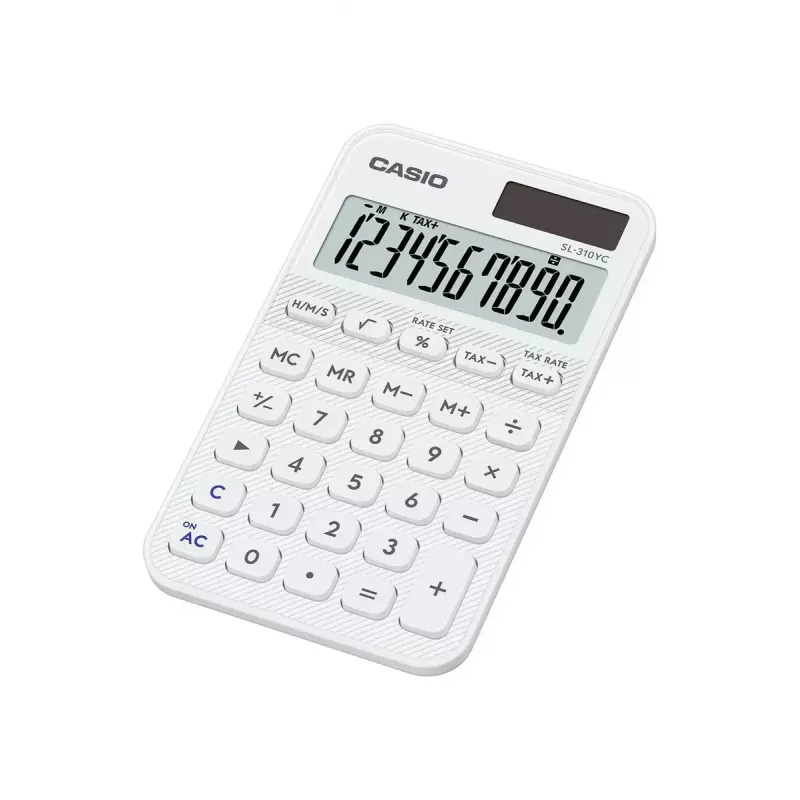 Kalkulaator CASIO SL-310YC tasku põhi, 10-kohaline, aku/päikeseenergia, valge
