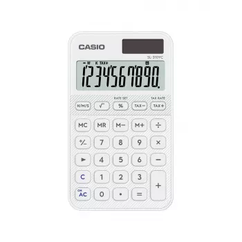 Kalkulaator CASIO SL-310YC tasku põhi, 10-kohaline, aku/päikeseenergia, valge