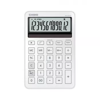 Lauakalkulaator CASIO MS-200DQ 12-kohaline, aku/päikeseenergia, maksu- ja kasumiarvutusfunktsioonid, valge