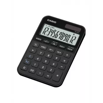 Lauakalkulaator CASIO MS-20YC — baasmudel, patarei/päikeseenergia toide, maksu- ja kasumiarvutused, must