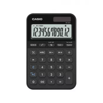 Lauakalkulaator CASIO MS-20YC — baasmudel, patarei/päikeseenergia toide, maksu- ja kasumiarvutused, must