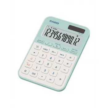 Lauakalkulaator CASIO MS-20YC — lihtne 12-kohaline, aku/päikeseenergia, maksu- ja kasumifunktsioonid, heleroheline