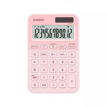 Lauakalkulaator CASIO MS-20YC — 12-kohaline, maksu- ja kasumifunktsioonid, patarei/päikeseenergia, heleroosa