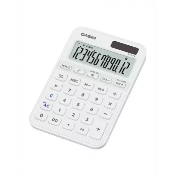 Laua põhiarvuti CASIO MS-20YC — 12-kohaline, aku/päikeseenergia, maksu- ja kasumifunktsioonid, valge