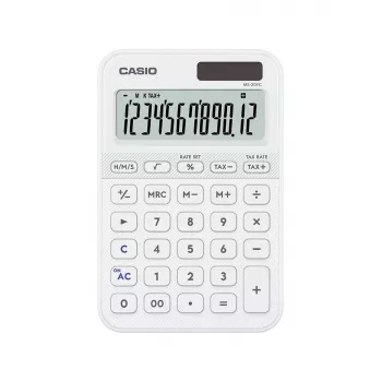 Laua põhiarvuti CASIO MS-20YC — 12-kohaline, aku/päikeseenergia, maksu- ja kasumifunktsioonid, valge