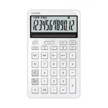 Lauakalkulaator CASIO JW-200DQ 12-kohaline tavakalkulaator, aku/päikeseenergia, maksu- ja kasumifunktsioonid, valge