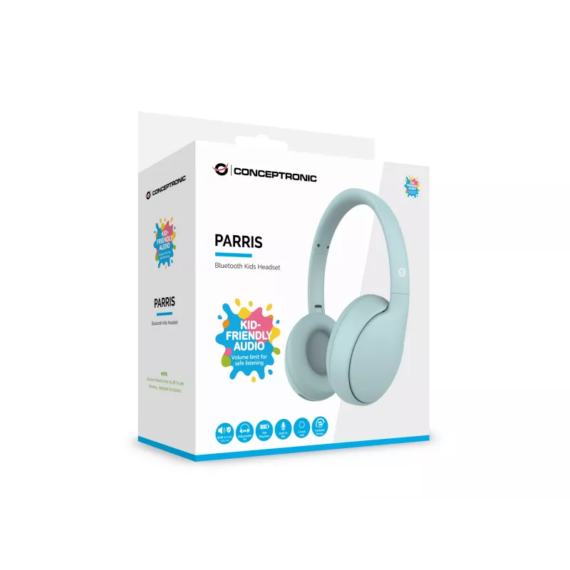Peakomplekt CONCEPTRONIC PARRIS04B — Bluetooth- ja juhtmega laste kõrvaklapid, ümberkõrvased, 20–20 000 Hz, 170 g, helesinine
