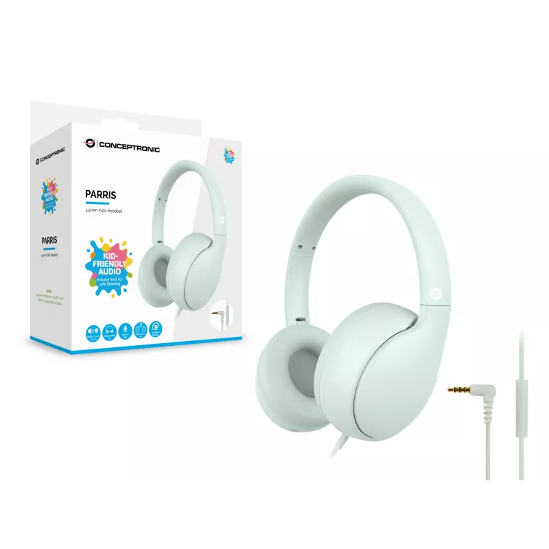 CONCEPTRONIC laste juhtmega peakomplekt PARRIS04GT — 3,5 mm, ümberkõrvaklapid, 20–20000 Hz, 1,6 m kaabel, heleroheline