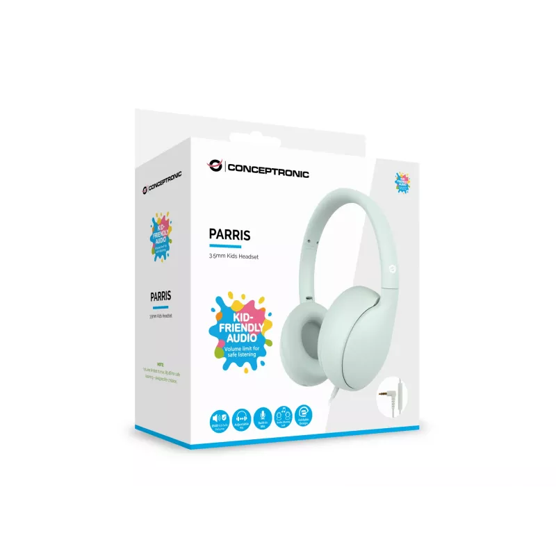 CONCEPTRONIC laste juhtmega peakomplekt PARRIS04GT — 3,5 mm, ümberkõrvaklapid, 20–20000 Hz, 1,6 m kaabel, heleroheline