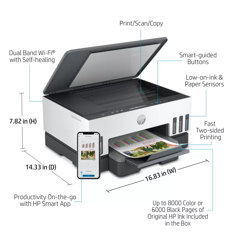 HP Smart Tank Tank Printer, termoinkjet, värviprinter, 4800 x 1200 DPI, A4, otsetrükk, hall