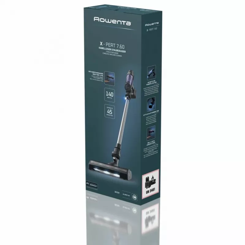 2-in-1 stick vacuum Rowenta RH6A35 — cordless lithium‑ion, 140 W, bagless cyclonic, lilla/silver, LED brush