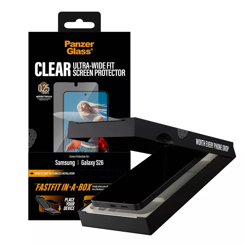 Ekraanikaitse PanzerGlass Samsung New Galaxy S 2026 jaoks — Ultra-Wide Fit, PET+silikoon, FASTFIT