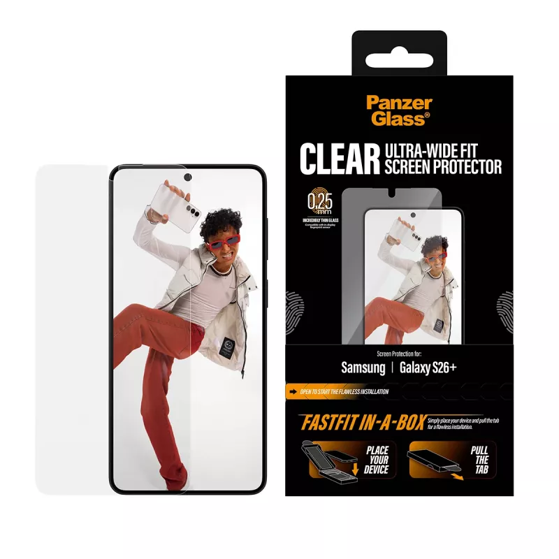 Ekraanikaitse PanzerGlass Samsung New Galaxy S 2026 Plus'ile — Ultra-Wide Fit, PET+Silikoon, FASTFIT