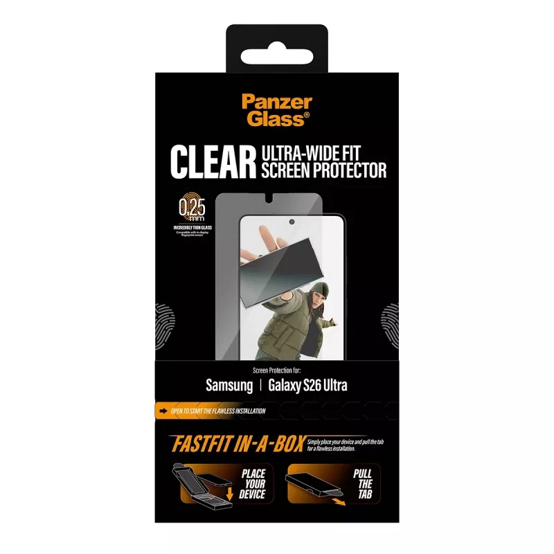 Ekraanikaitse PanzerGlass Samsung New Galaxy S2026 Ultra jaoks — ülilai PET-kile, FASTFIT, läbipaistev