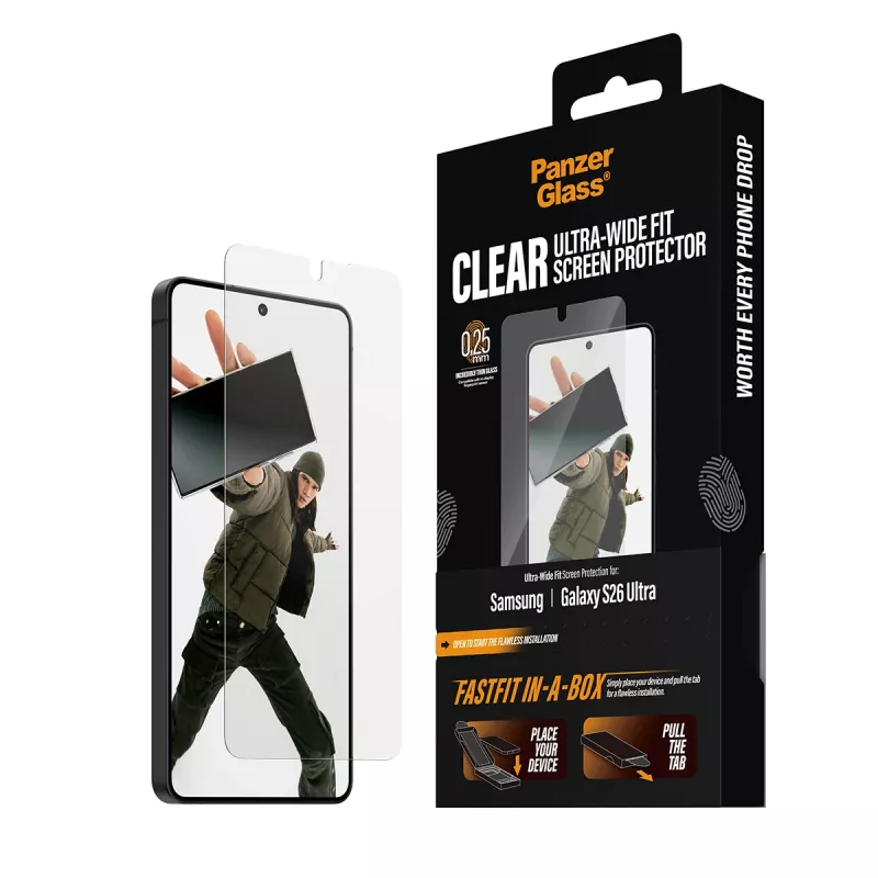 Ekraanikaitse PanzerGlass Samsung New Galaxy S2026 Ultra jaoks — ülilai PET-kile, FASTFIT, läbipaistev