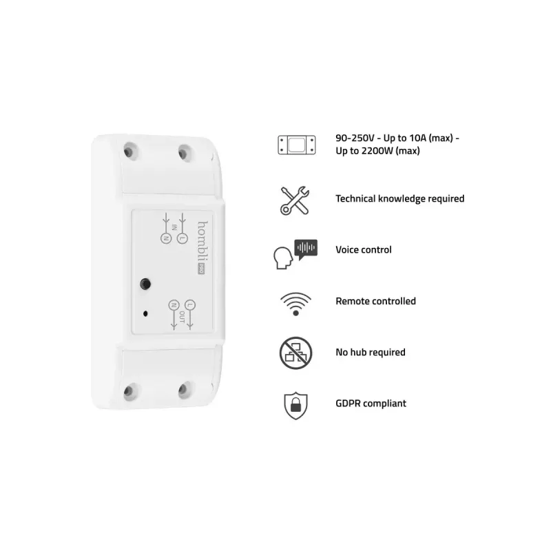 Nutikas lüliti Avanca International BV Hombli Smart Switch 2P juhtmevaba 230V (90–250V, 50–60Hz), 39×88×24 mm