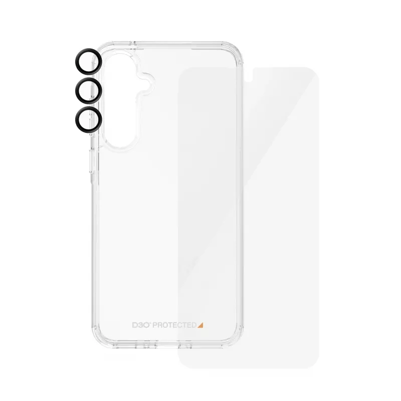 Ekraanikaitsepakk PanzerGlass 3-ühes Samsung Galaxy A55 5G-le — Ultra-Wide Fit, EasyAligner, karastatud klaas/PET