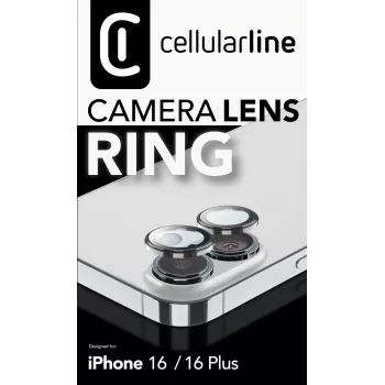 Cellularline Camera Lens Ring - iPhone 16/16 Plus karastatud klaas kaamera kaitseks