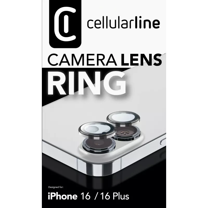 Cellularline Camera Lens Ring - iPhone 16/16 Plus karastatud klaas kaamera kaitseks