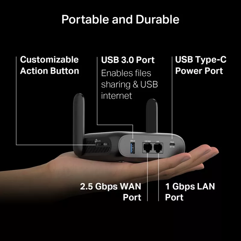 TP-Link BE3600 Wi-Fi 7 traadita ruuter 2,5 Gigabit Ethernet kahesageduslik (2,4 GHz / 5 GHz) must