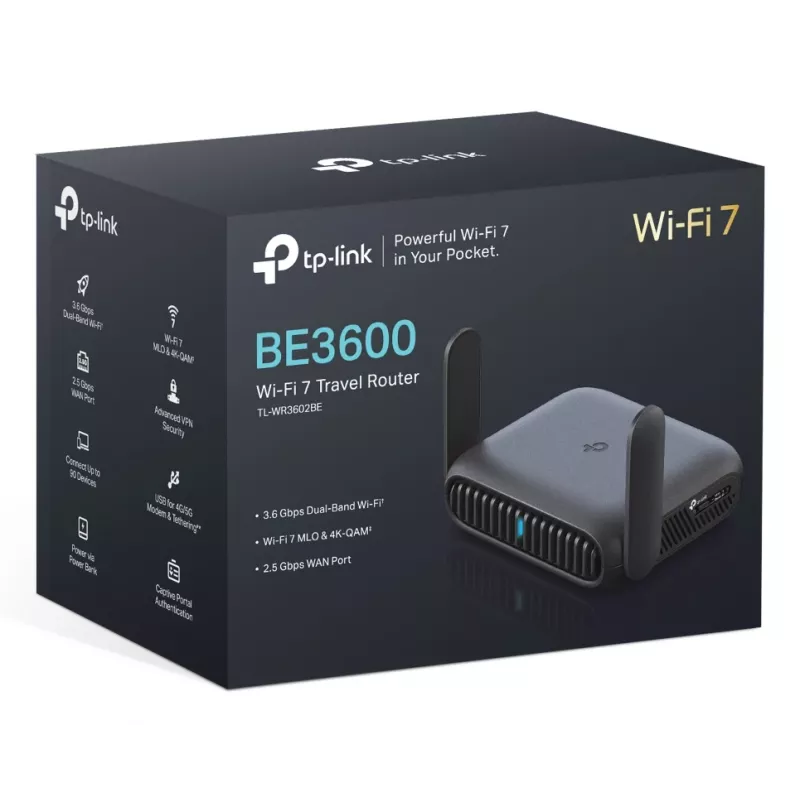 TP-Link BE3600 Wi-Fi 7 traadita ruuter 2,5 Gigabit Ethernet kahesageduslik (2,4 GHz / 5 GHz) must