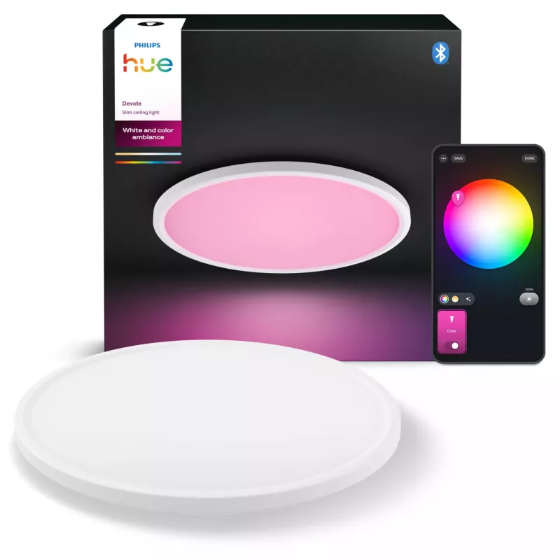 Laetuli Philips Hue Devote õhuke laelamp M, ümmargune LED 23W, valge, Ø42,1 cm, universaalsesse kohta
