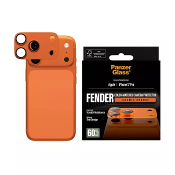 Kaamerakaitse PanzerGlass Fender iPhone 17 Pro jaoks — silikoon, Cosmic oranž, kriimustus- ja põrutuskindel