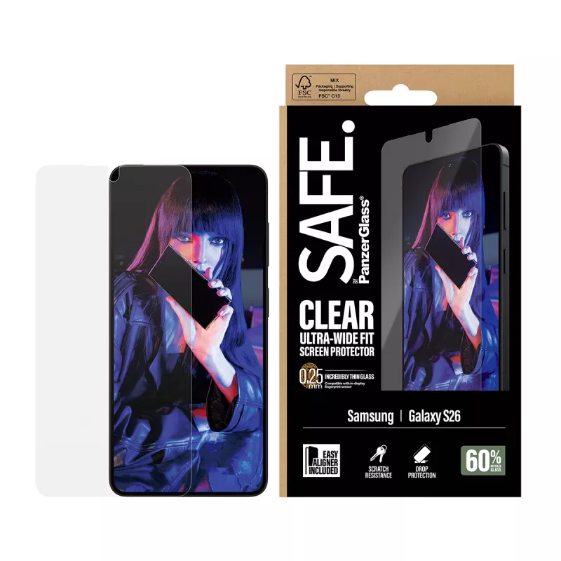 Ekraanikaitse PanzerGlass SAFE by Samsung New Galaxy S 2026 jaoks — ülilai sobivus, PET+silikoon, läbipaistev