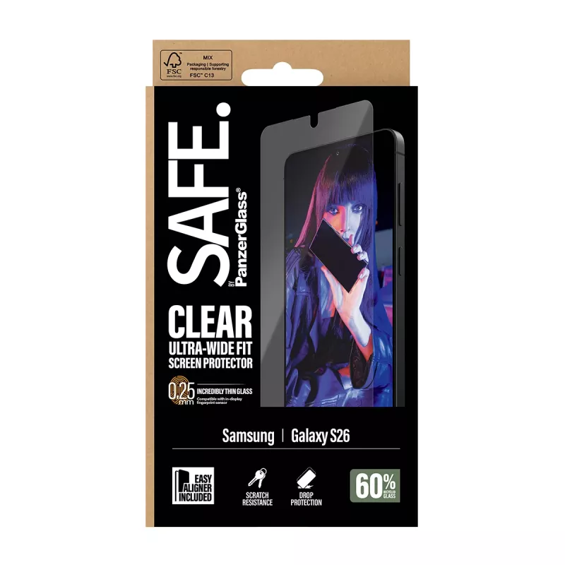 Ekraanikaitse PanzerGlass SAFE by Samsung New Galaxy S 2026 jaoks — ülilai sobivus, PET+silikoon, läbipaistev
