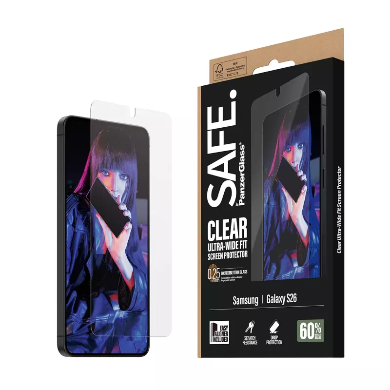 Ekraanikaitse PanzerGlass SAFE by Samsung New Galaxy S 2026 jaoks — ülilai sobivus, PET+silikoon, läbipaistev