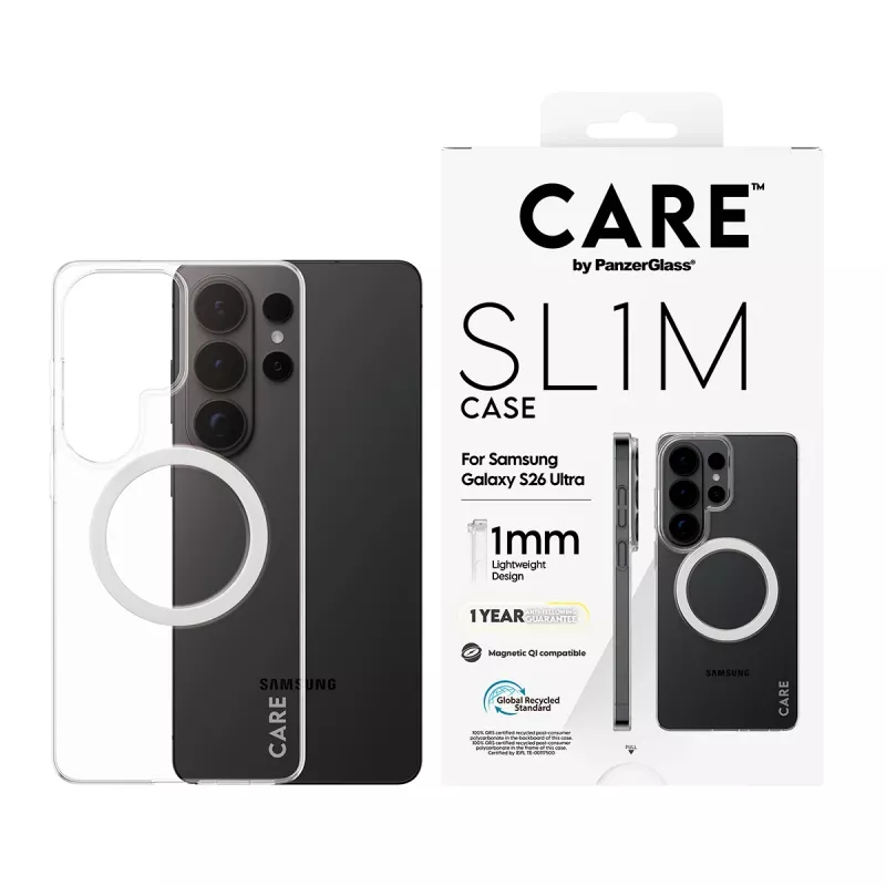 Telefonikohver PanzerGlass CARE™ SL1M läbipaistev Qi-ga Samsung Galaxy S26 Ultra (6.9 tolli) jaoks