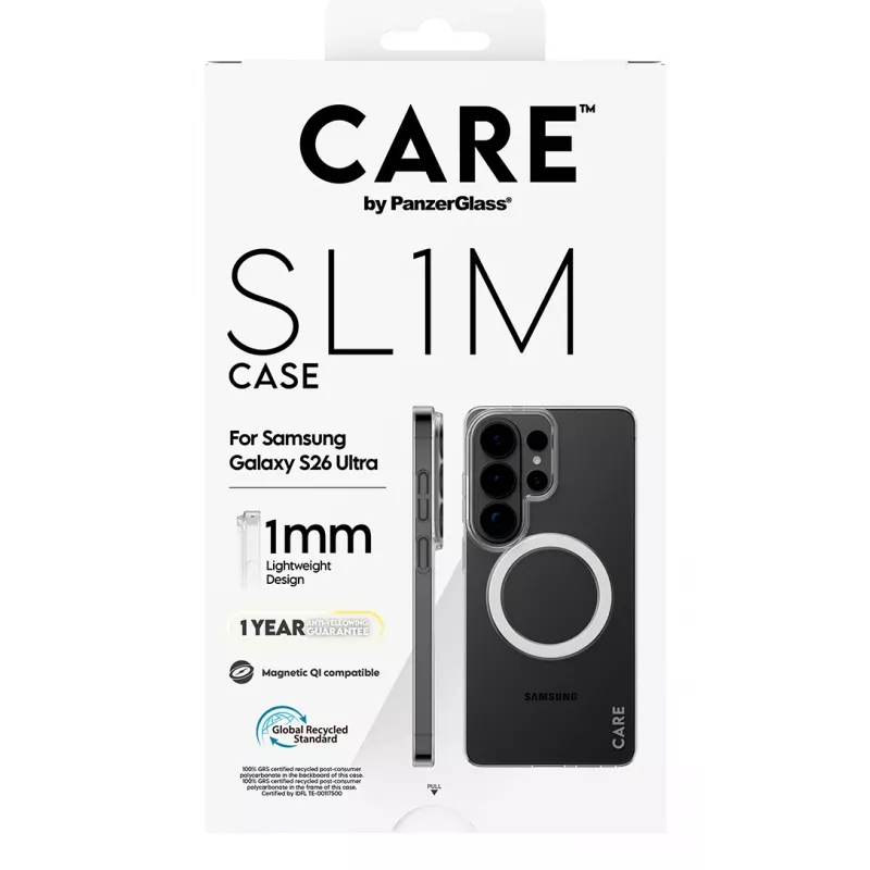 Telefonikohver PanzerGlass CARE™ SL1M läbipaistev Qi-ga Samsung Galaxy S26 Ultra (6.9 tolli) jaoks