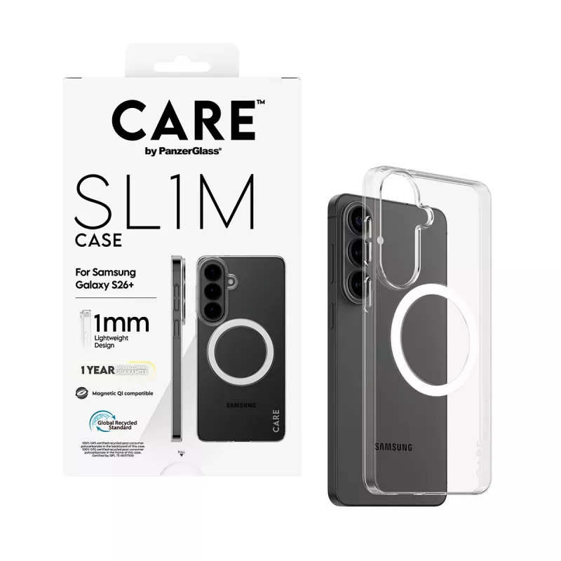 PanzerGlass CARE™ SL1M läbipaistev kaitseümbris Qi-ga Samsung Galaxy S26+ jaoks (6,7 tolli)