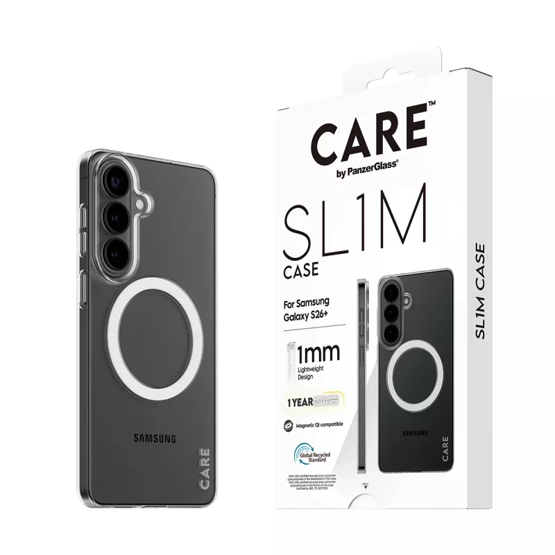PanzerGlass CARE™ SL1M läbipaistev kaitseümbris Qi-ga Samsung Galaxy S26+ jaoks (6,7 tolli)