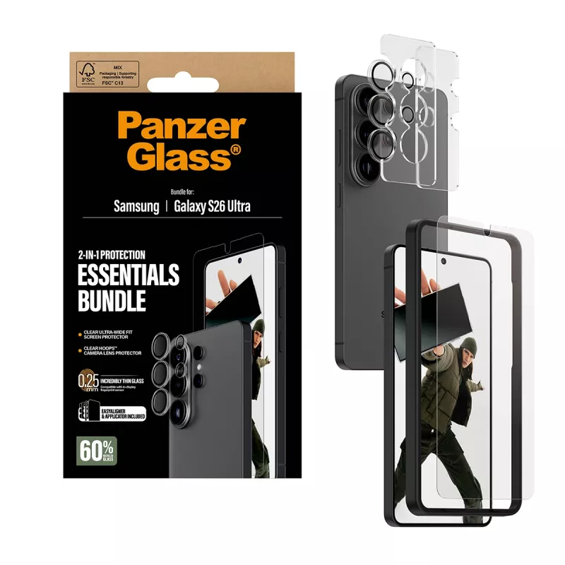 Ekraanikaitsekomplekt PanzerGlass Hoops 2-in-1 Samsung Galaxy S26 Ultra jaoks — karastatud klaas + PET, läbipaistev, ülilaita sobivus