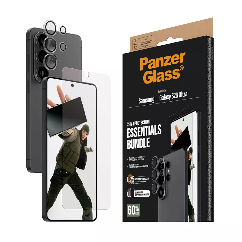 Ekraanikaitsekomplekt PanzerGlass Hoops 2-in-1 Samsung Galaxy S26 Ultra jaoks — karastatud klaas + PET, läbipaistev, ülilaita sobivus