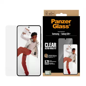Karastatud klaasist ekraanikaitse PanzerGlass Samsung Galaxy S26+-le — U-Wide Fit koos EasyAligneriga