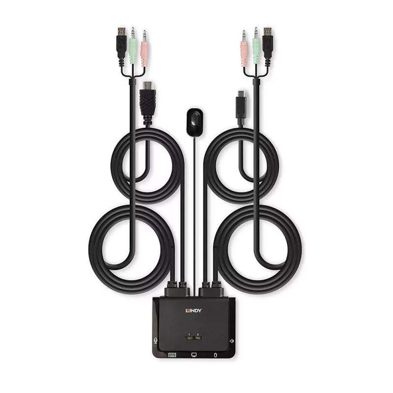 Lindy 2-pordiline HDMI 18G, USB USB-C, USB 2.0 ja heli kaabel-KVM-lüliti