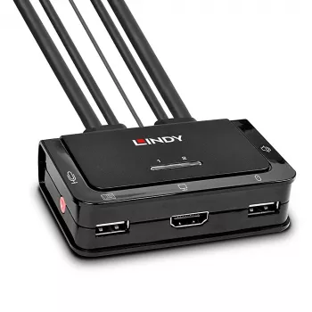 Lindy 2-pordiline HDMI 4K60, USB 2.0 ja heli kaabel-KVM-lüliti, 4096 x 2160 pikslit, 4K Ultra HD, Rack-kinnitus, Must