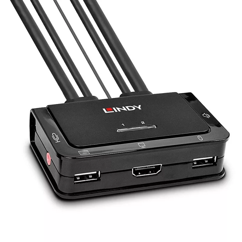 Lindy 2-pordiline HDMI 4K60, USB 2.0 ja heli kaabel-KVM-lüliti, 4096 x 2160 pikslit, 4K Ultra HD, Rack-kinnitus, Must
