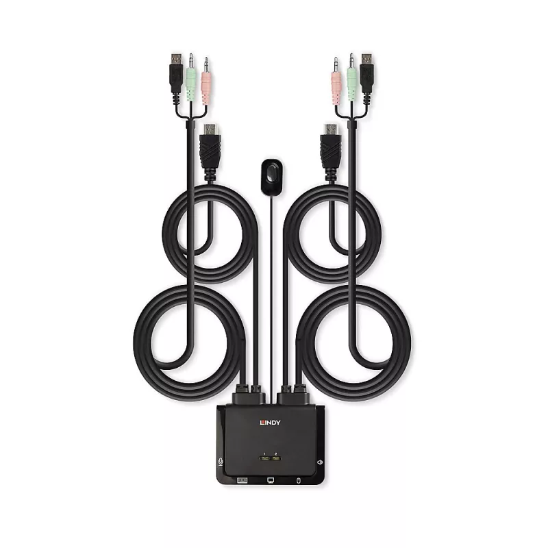 Lindy 2-pordiline HDMI 4K60, USB 2.0 ja heli kaabel-KVM-lüliti, 4096 x 2160 pikslit, 4K Ultra HD, Rack-kinnitus, Must