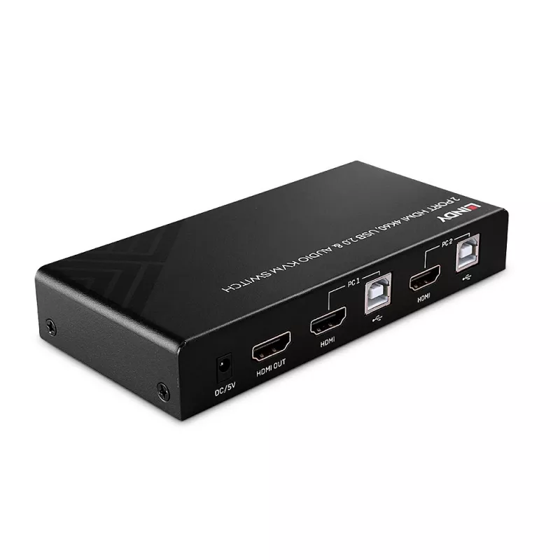 Lindy 2-pordiline HDMI 4K60, USB 2.0 ja heli KVM-lüliti, 4096 x 2160 pikslit, 4K Ultra HD, must