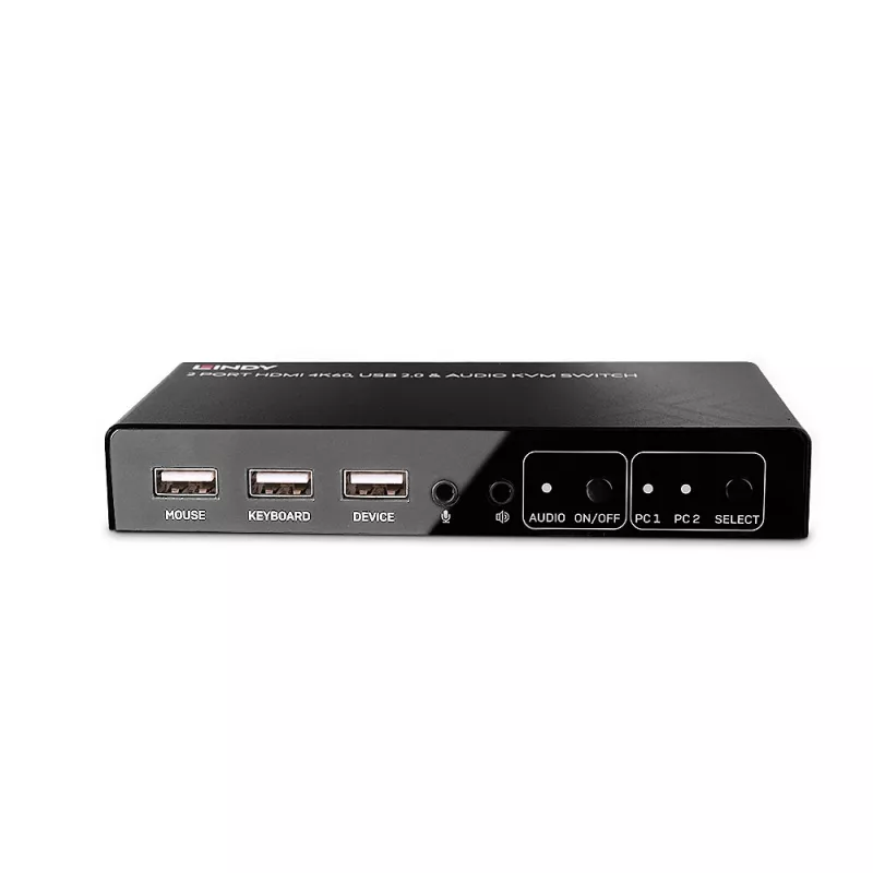 Lindy 2-pordiline HDMI 4K60, USB 2.0 ja heli KVM-lüliti, 4096 x 2160 pikslit, 4K Ultra HD, must