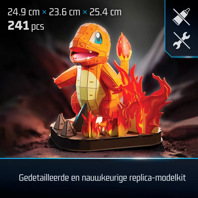 4D Build, Pokémon Charmander 3D mudelkomplekt, Pokémoni figuur, Kanto First Partner kollektsioon, lauakaunistus, 241 tükki, vanusele 12+