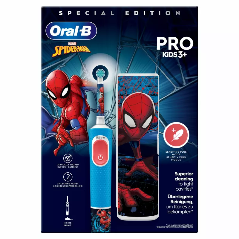 Oral-B Vitality Pro Kids Spiderman Lapselik Rotatsioon-võnkuv hambahari Sinine, Punane