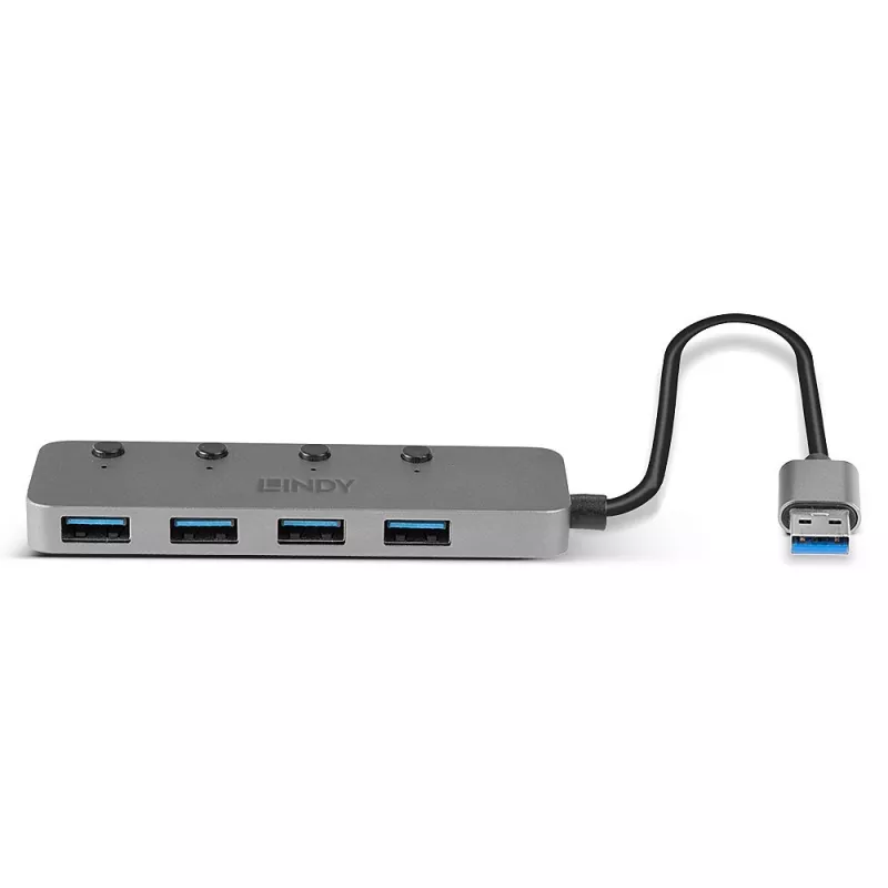 Lindy 4-pordiline USB 3.0 jaotur sisse-/väljalülititega
