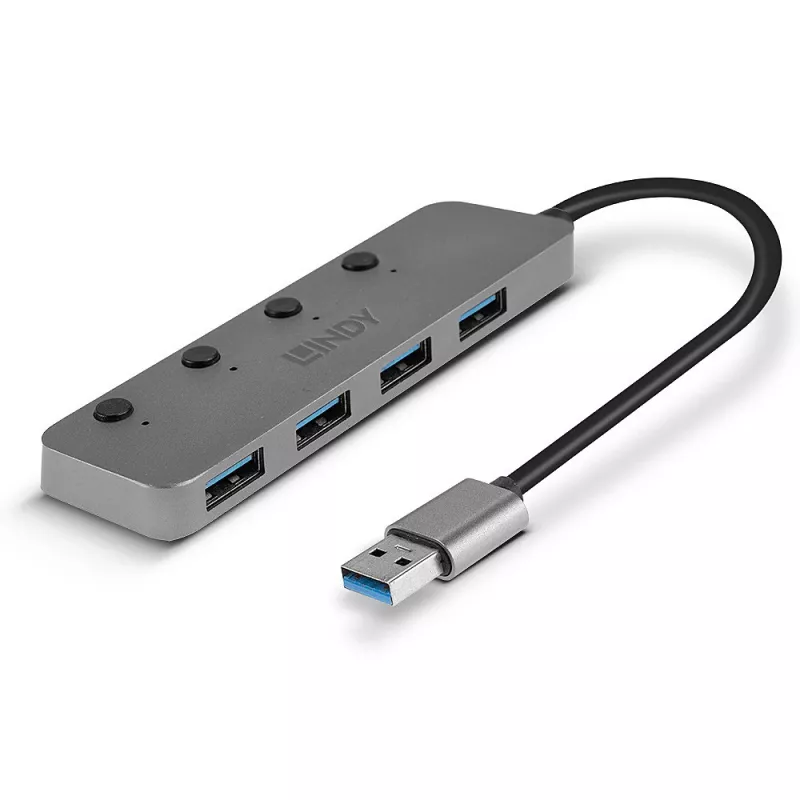 Lindy 4-pordiline USB 3.0 jaotur sisse-/väljalülititega